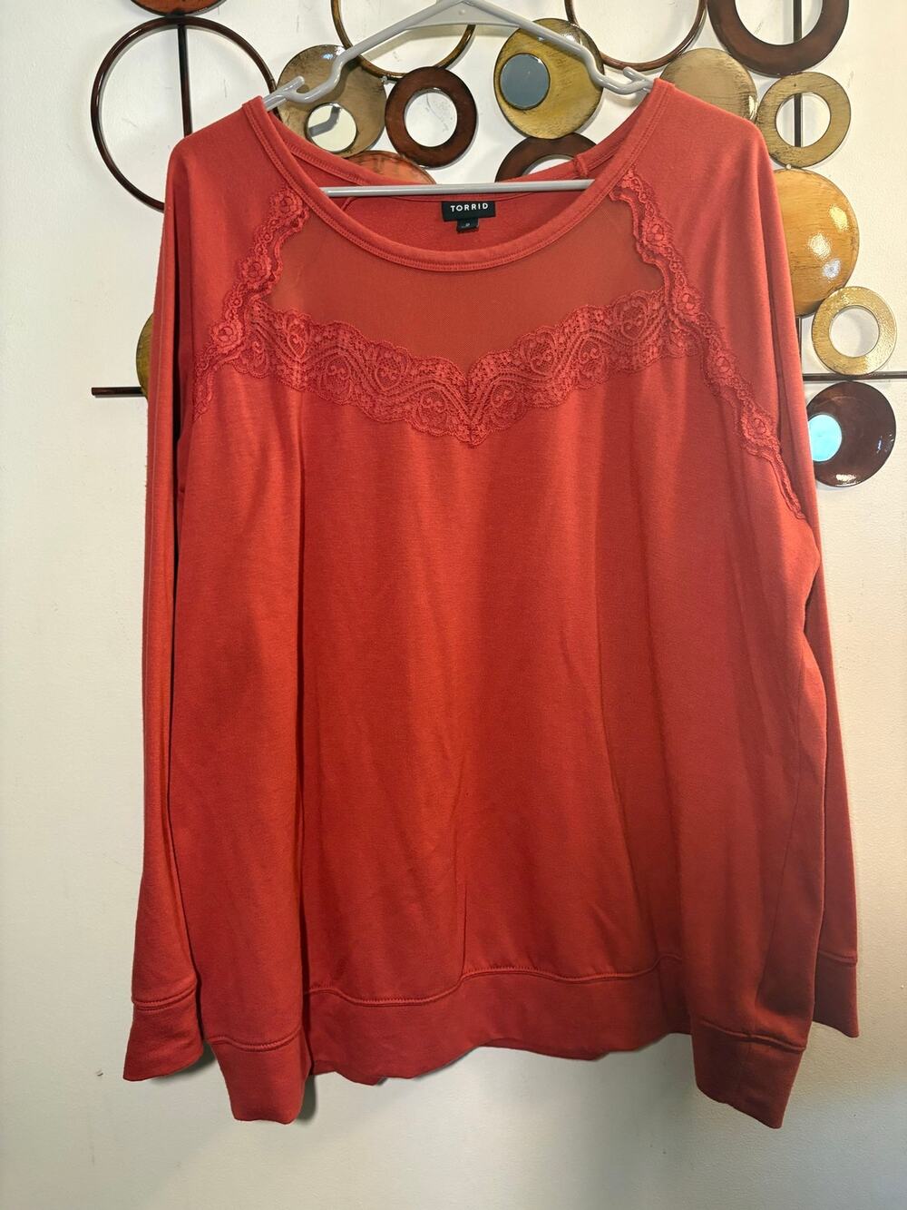 Torrid 2 (2x) Orange lightweight sweatshirt with lace detailing